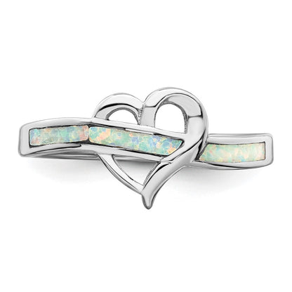 Sterlingsilber Rhodiniert Weiß Erzeugt Opal Einlage Herz Ring