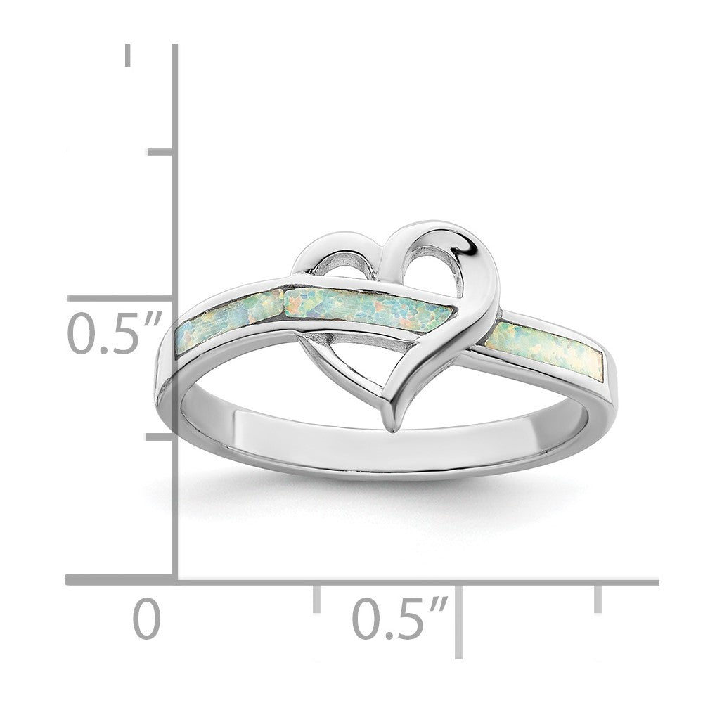 Sterlingsilber Rhodiniert Weiß Erzeugt Opal Einlage Herz Ring