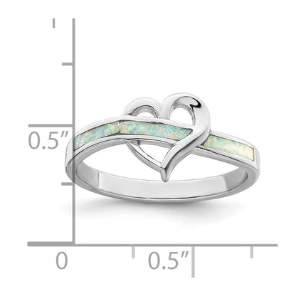 Sterlingsilber Rhodiniert Weiß Erzeugt Opal Einlage Herz Ring