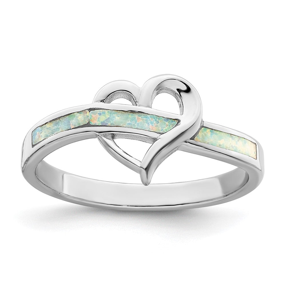 Sterlingsilber Rhodiniert Weiß Erzeugt Opal Einlage Herz Ring