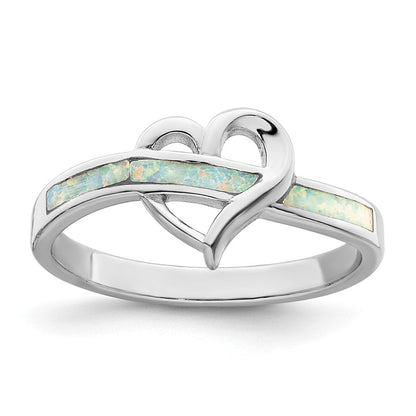 Sterlingsilber Rhodiniert Weiß Erzeugt Opal Einlage Herz Ring