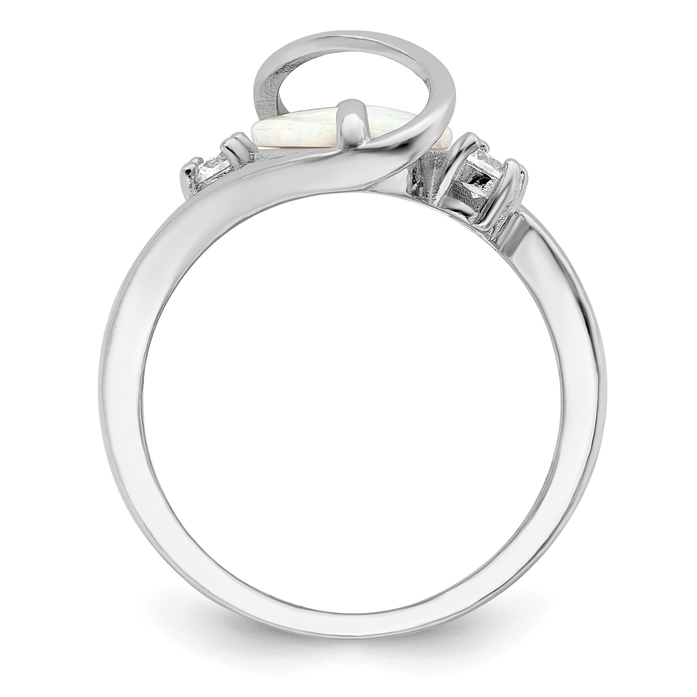Sterlingsilber Rhodiniert Weiß Erzeugt Opal & Zirkonia Gedreht Ring