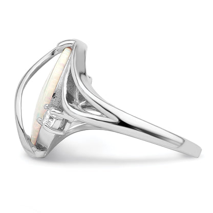 Sterlingsilber Rhodiniert Weiß Erzeugt Opal & Zirkonia Gedreht Ring