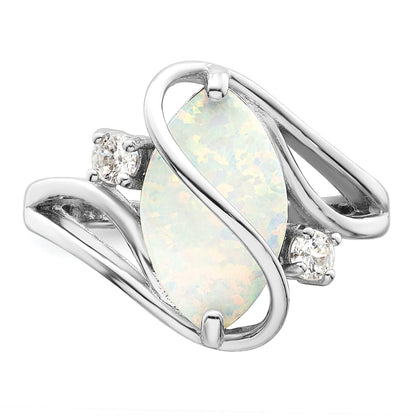Sterlingsilber Rhodiniert Weiß Erzeugt Opal & Zirkonia Gedreht Ring