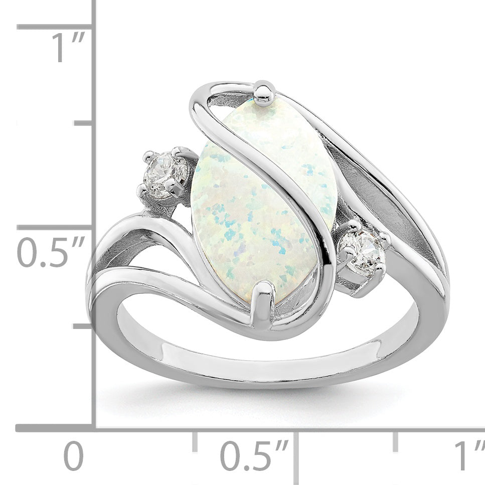 Sterlingsilber Rhodiniert Weiß Erzeugt Opal & Zirkonia Gedreht Ring