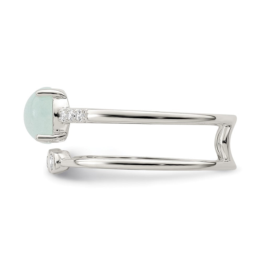 Sterlingsilber Poliert Zirkonia und Licht Blau Quartzite Doppelt Ring