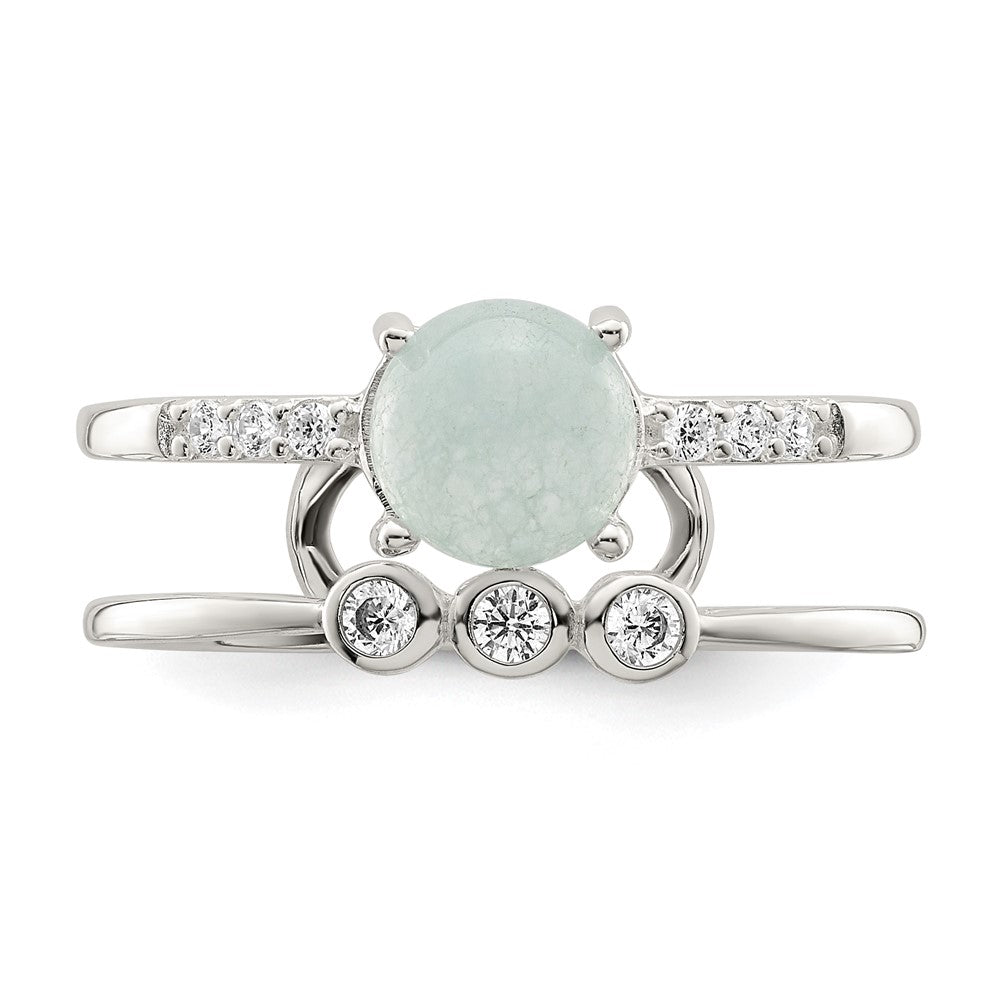 Sterlingsilber Poliert Zirkonia und Licht Blau Quartzite Doppelt Ring