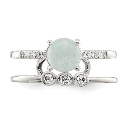 Sterlingsilber Poliert Zirkonia und Licht Blau Quartzite Doppelt Ring