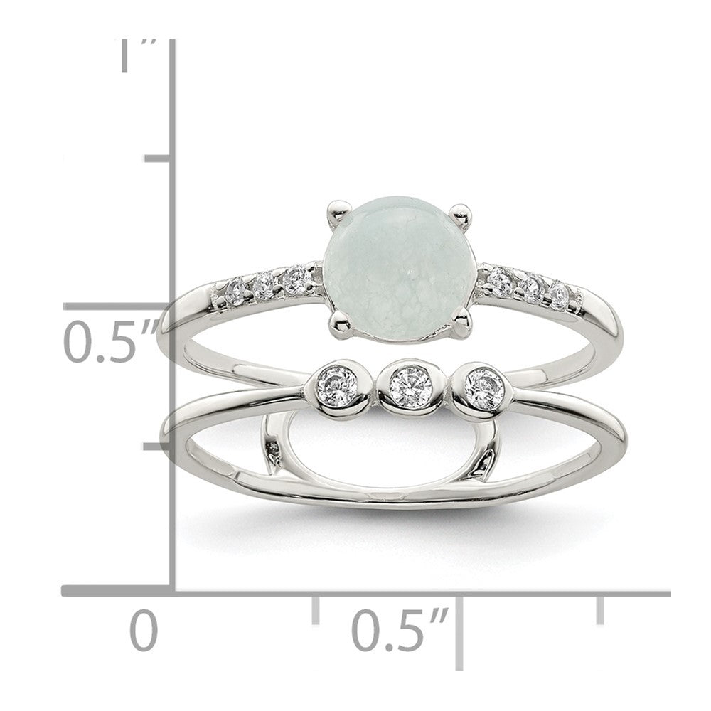 Sterlingsilber Poliert Zirkonia und Licht Blau Quartzite Doppelt Ring