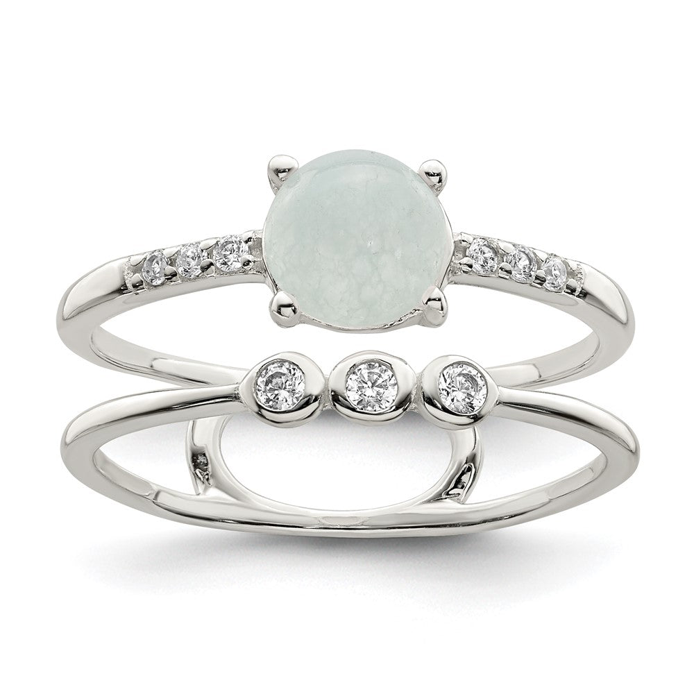 Sterlingsilber Poliert Zirkonia und Licht Blau Quartzite Doppelt Ring