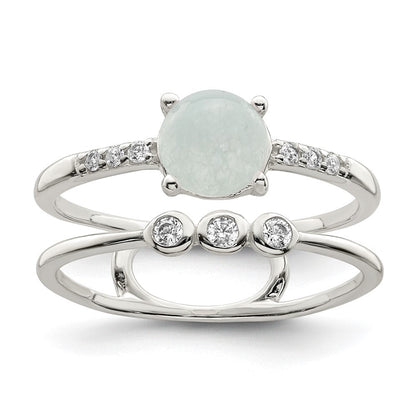 Sterlingsilber Poliert Zirkonia und Licht Blau Quartzite Doppelt Ring