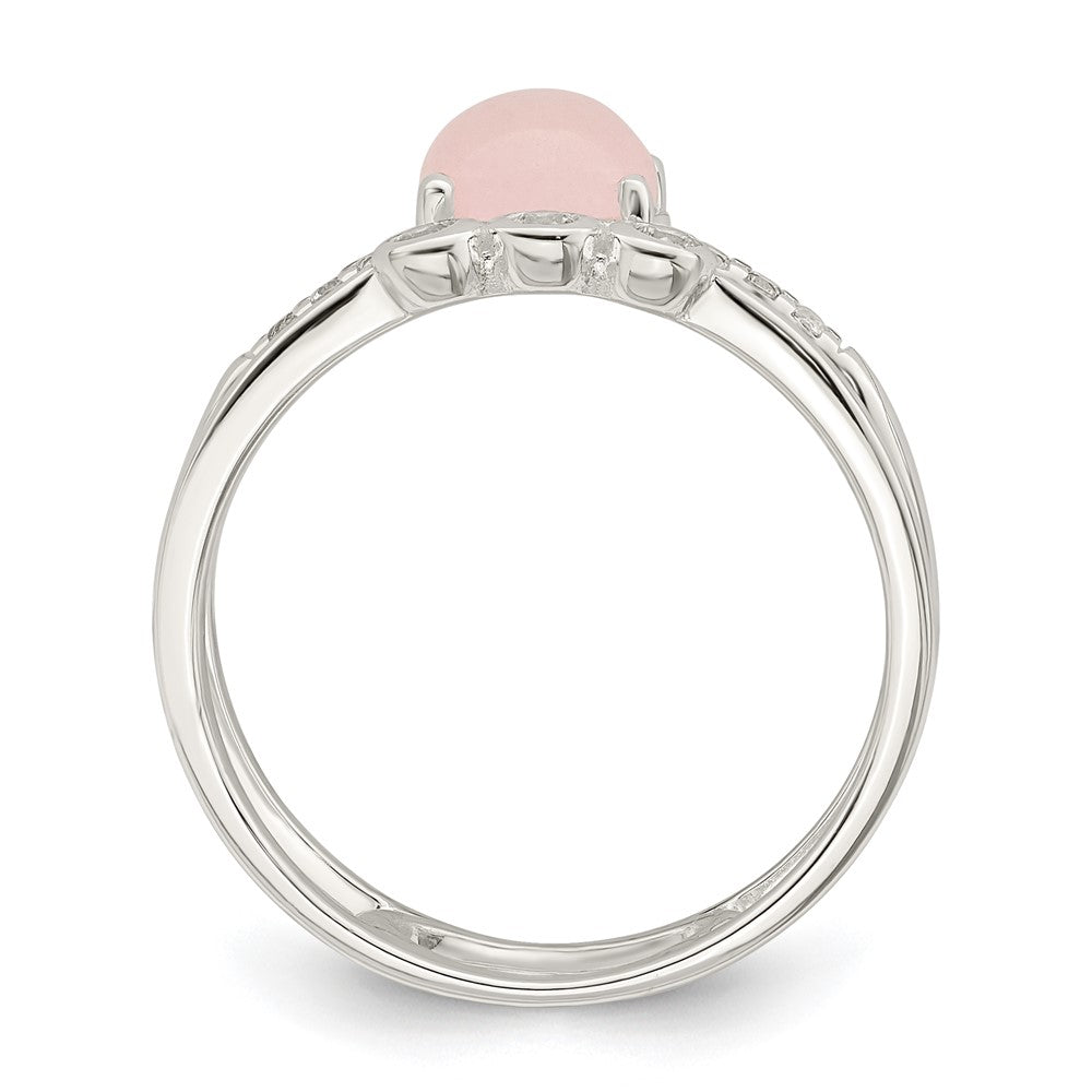 Sterlingsilber Poliert Zirkonia und Rosa Quartzite Doppelt Ring