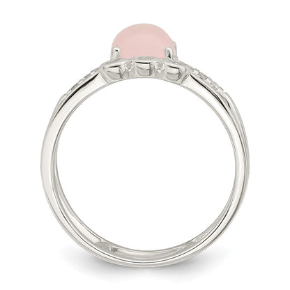 Sterlingsilber Poliert Zirkonia und Rosa Quartzite Doppelt Ring