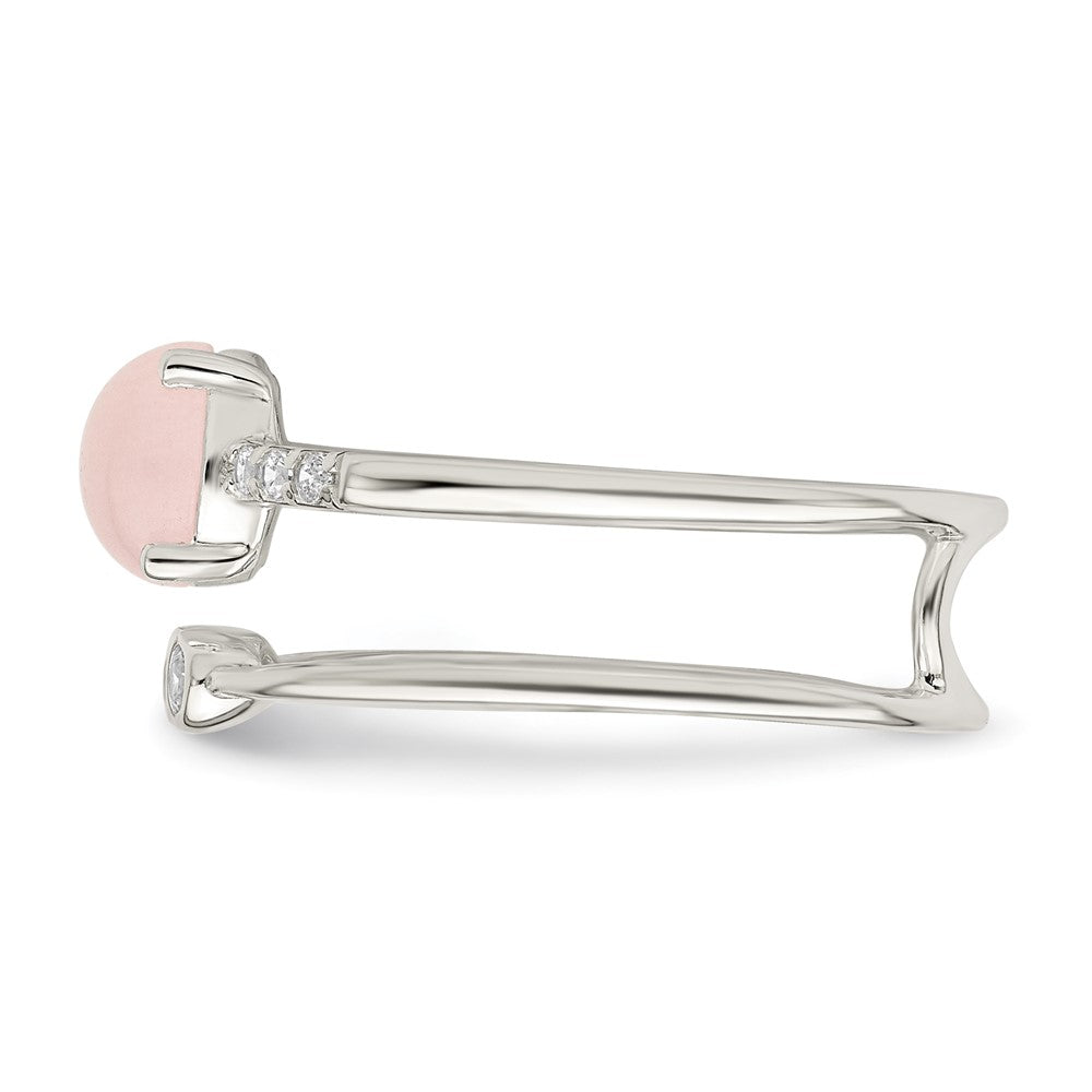 Sterlingsilber Poliert Zirkonia und Rosa Quartzite Doppelt Ring