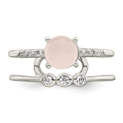Sterlingsilber Poliert Zirkonia und Rosa Quartzite Doppelt Ring