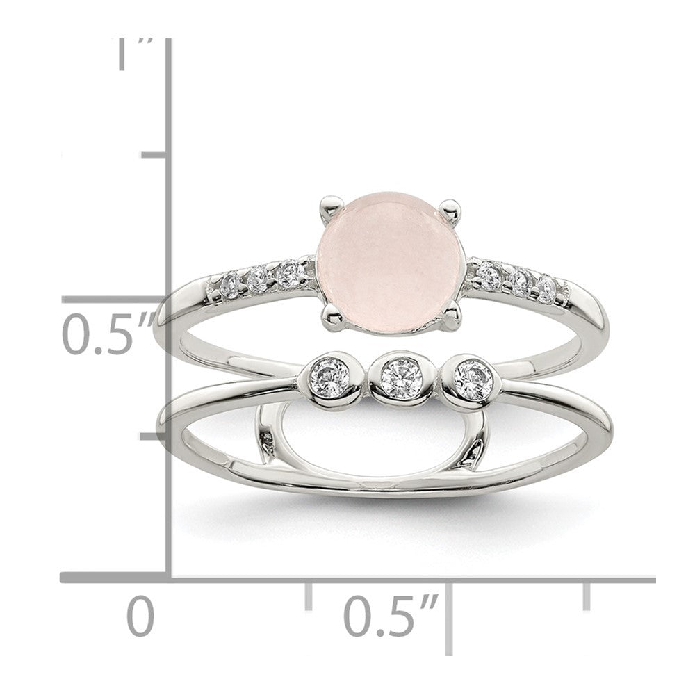 Sterlingsilber Poliert Zirkonia und Rosa Quartzite Doppelt Ring
