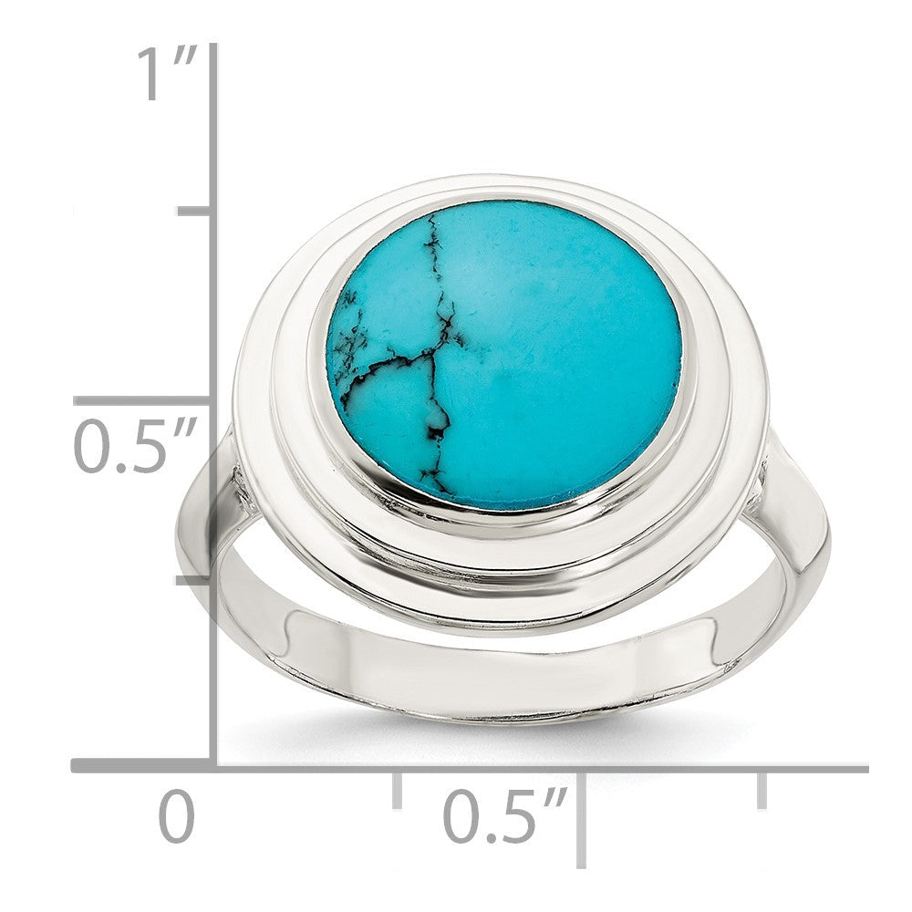 Sterlingsilber Poliert Rund Imitat Türkis Ring