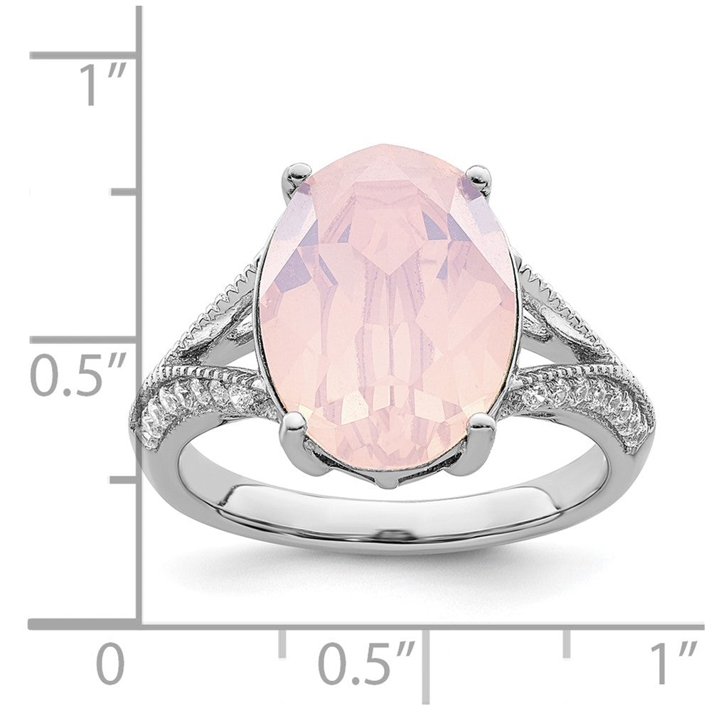 Sterlingsilber Rhodiniert Poliert Zirkonia & Rosa Kristall Ring