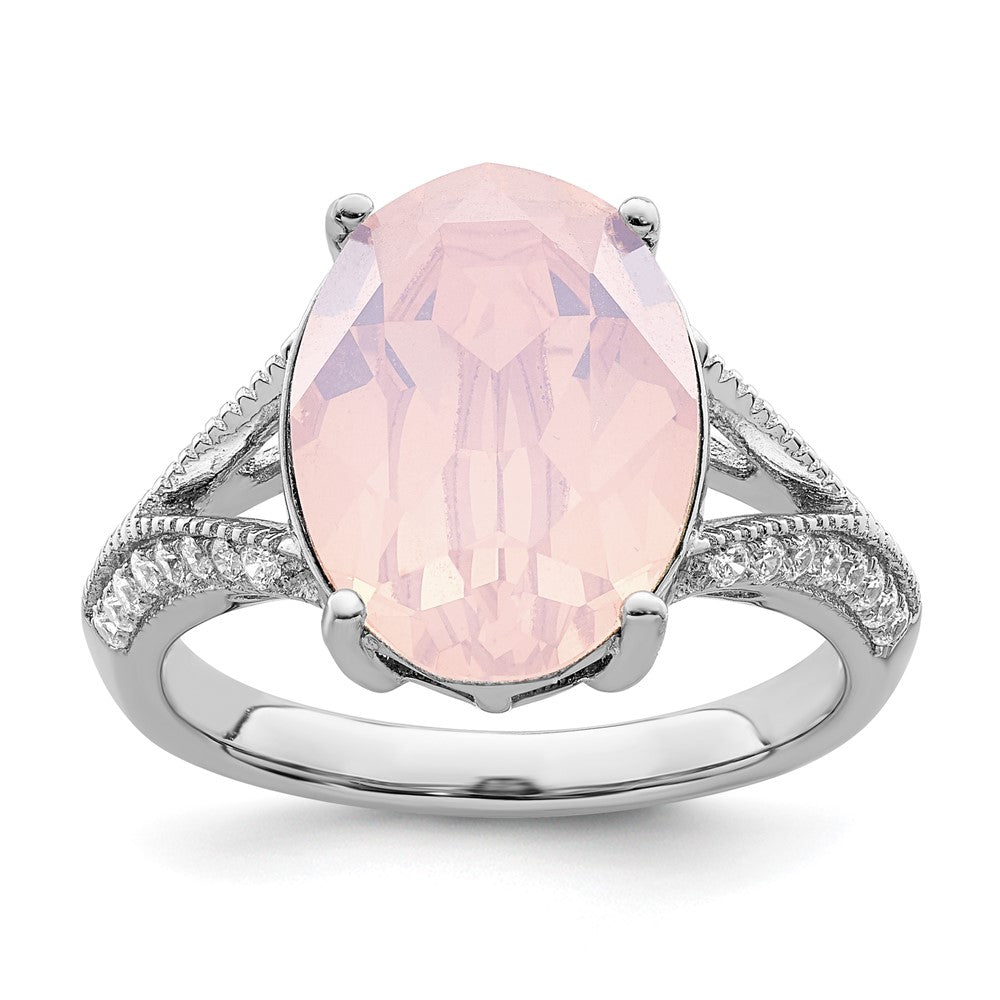 Sterlingsilber Rhodiniert Poliert Zirkonia & Rosa Kristall Ring
