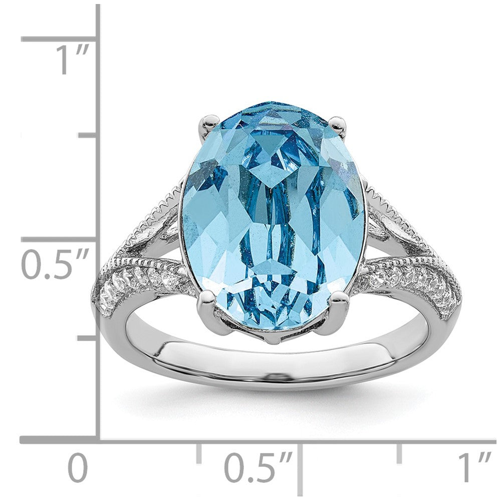 Sterlingsilber Rhodiniert Poliert Zirkonia und Blau Kristall Ring