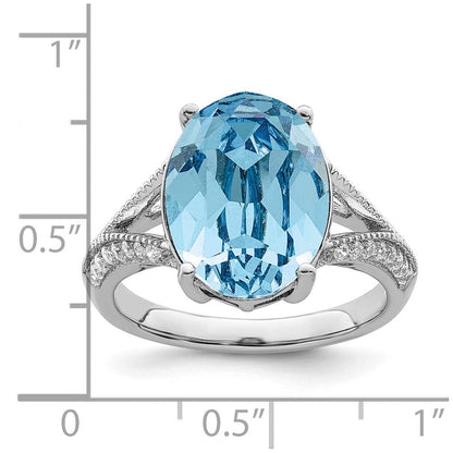 Sterlingsilber Rhodiniert Poliert Zirkonia und Blau Kristall Ring