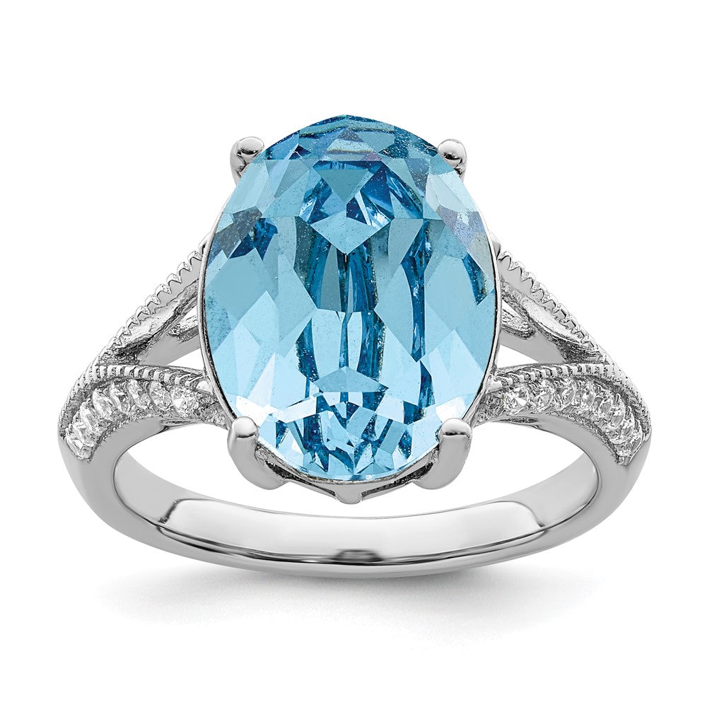 Sterlingsilber Rhodiniert Poliert Zirkonia und Blau Kristall Ring