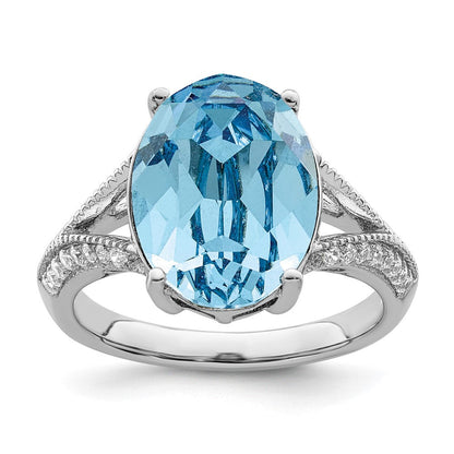 Sterlingsilber Rhodiniert Poliert Zirkonia und Blau Kristall Ring