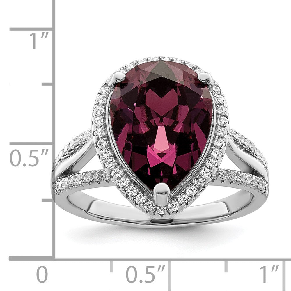 Sterlingsilber Rhodiniert Zirkonia & Dk Lila Kristall Ring