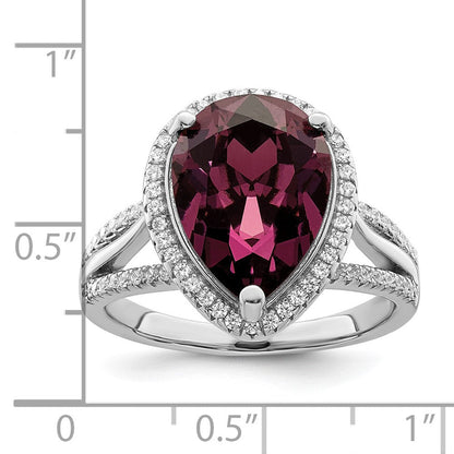Sterlingsilber Rhodiniert Zirkonia & Dk Lila Kristall Ring