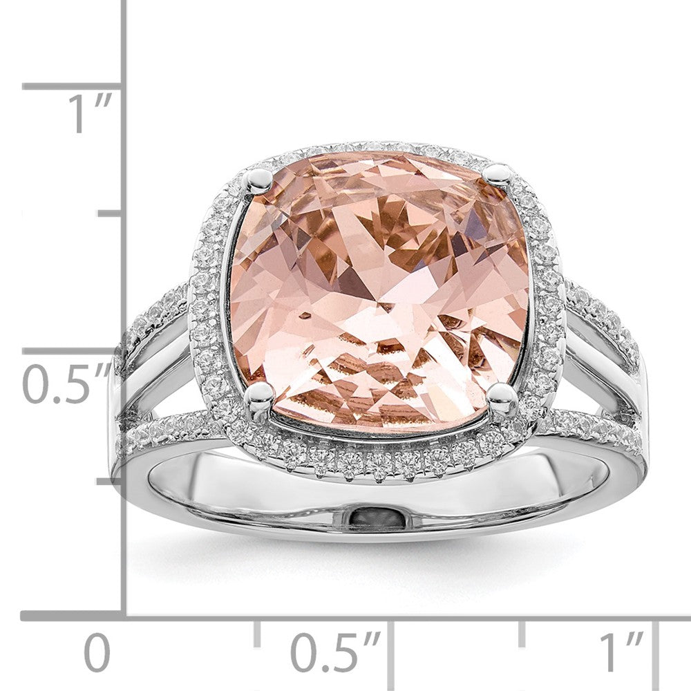 Sterlingsilber Rhodiniert Poliert Zirkonia & Peach Kristall Ring