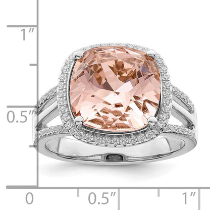 Sterlingsilber Rhodiniert Poliert Zirkonia & Peach Kristall Ring