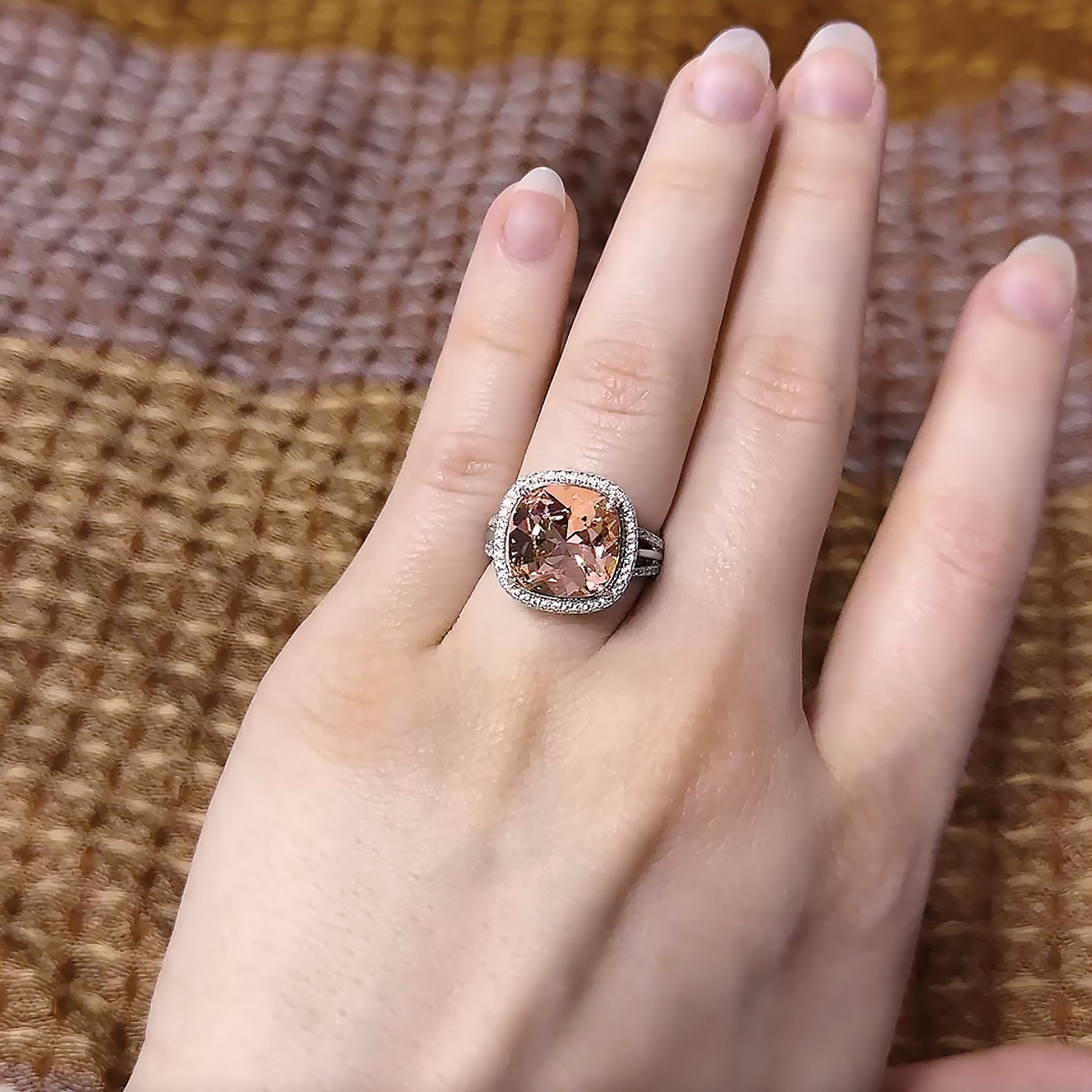 Sterlingsilber Rhodiniert Poliert Zirkonia & Peach Kristall Ring