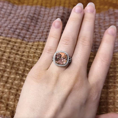 Sterlingsilber Rhodiniert Poliert Zirkonia & Peach Kristall Ring