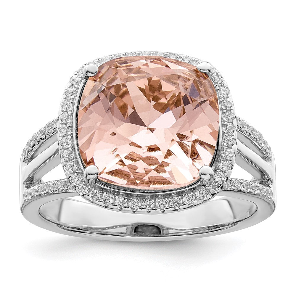 Sterlingsilber Rhodiniert Poliert Zirkonia & Peach Kristall Ring