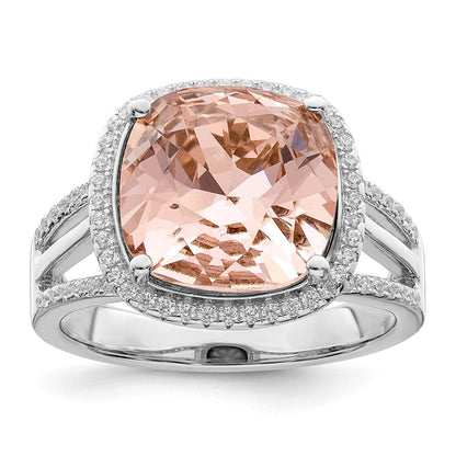 Sterlingsilber Rhodiniert Poliert Zirkonia & Peach Kristall Ring