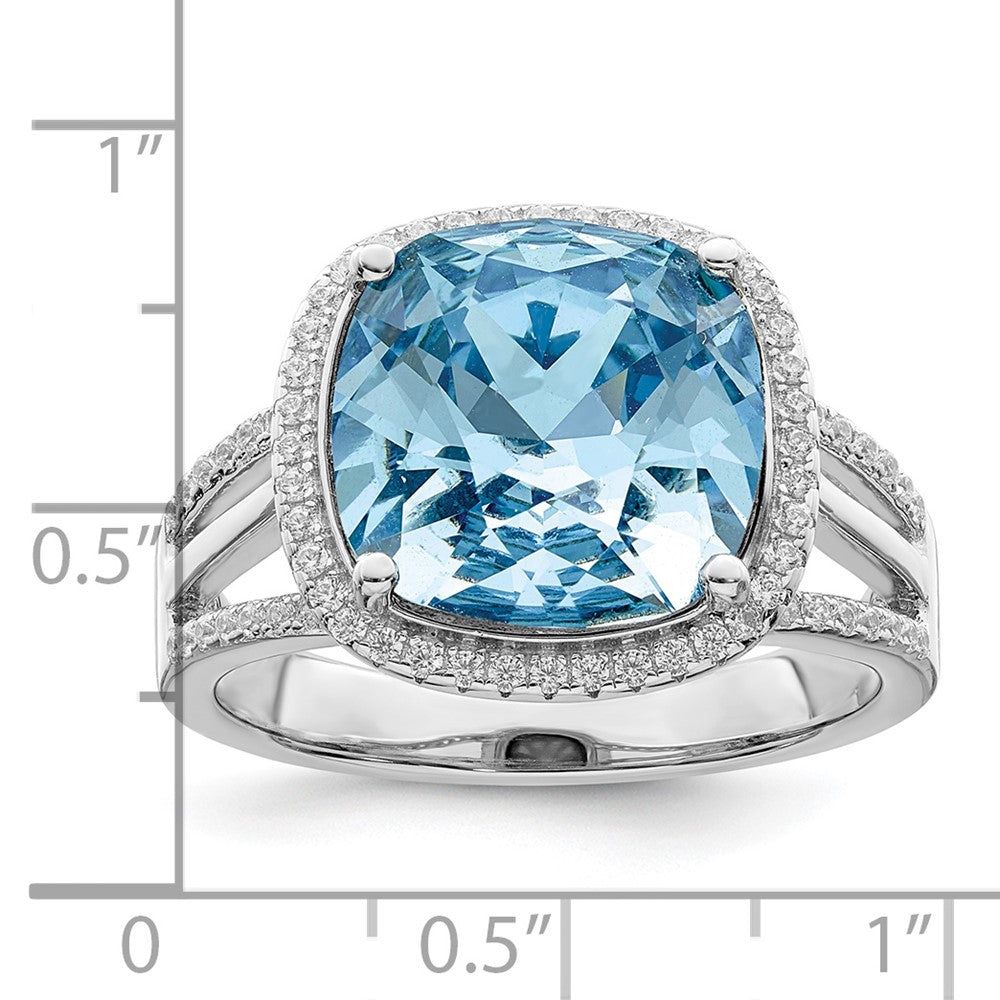 Sterlingsilber Rhodiniert Poliert Zirkonia und Blau Kristall Ring (size 7 Nur)