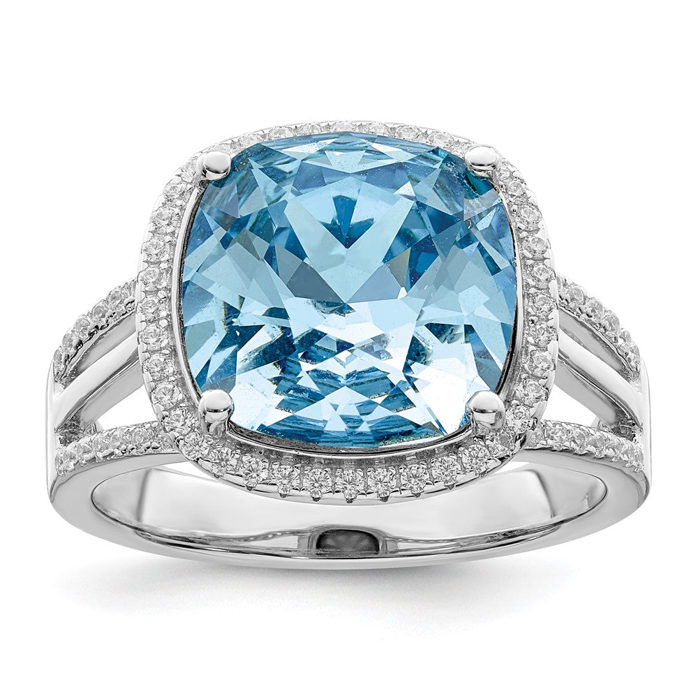 Sterlingsilber Rhodiniert Poliert Zirkonia und Blau Kristall Ring (size 7 Nur)