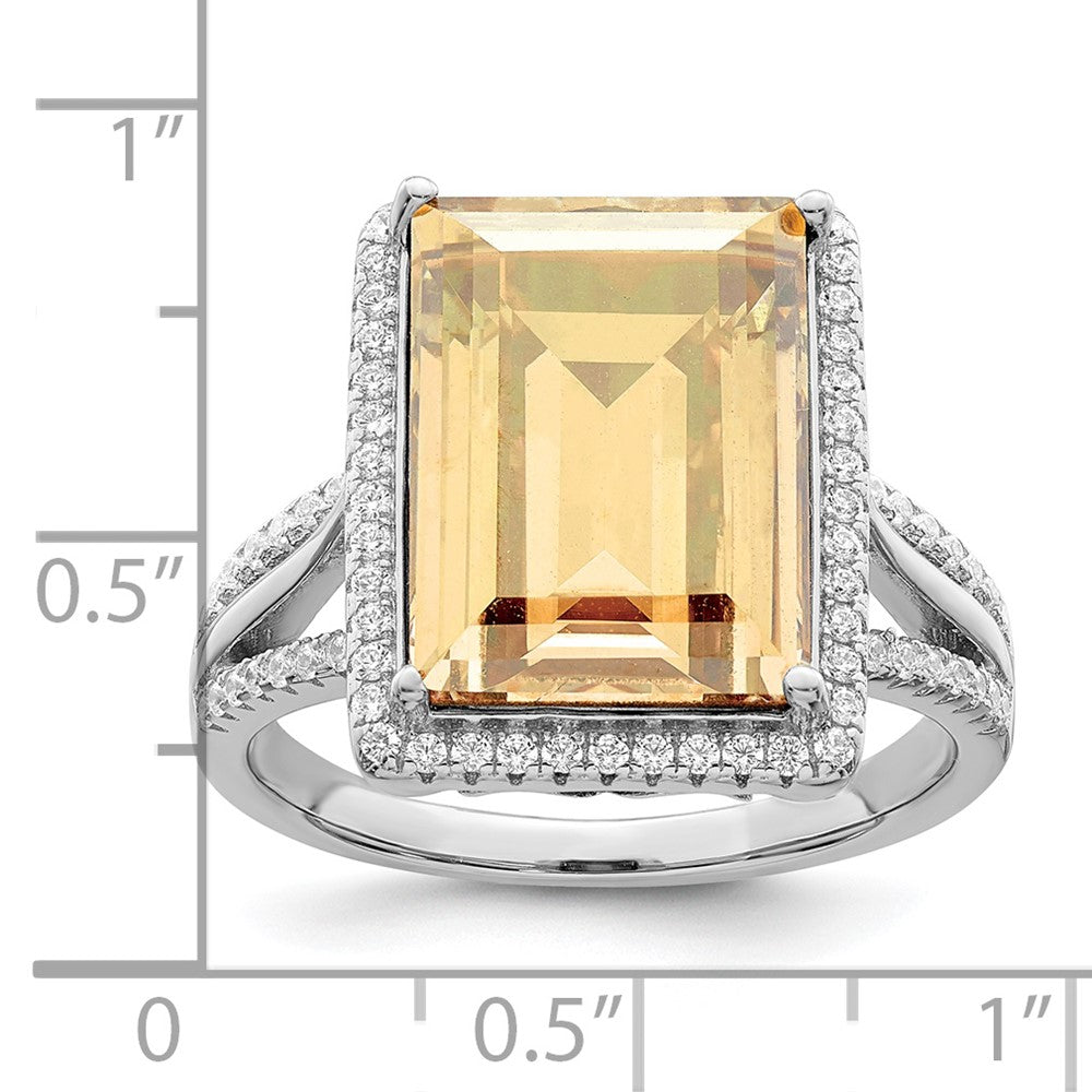 Sterlingsilber Rhodiniert Poliert Zirkonia & Gelb Kristall Ring