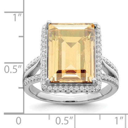 Sterlingsilber Rhodiniert Poliert Zirkonia & Gelb Kristall Ring