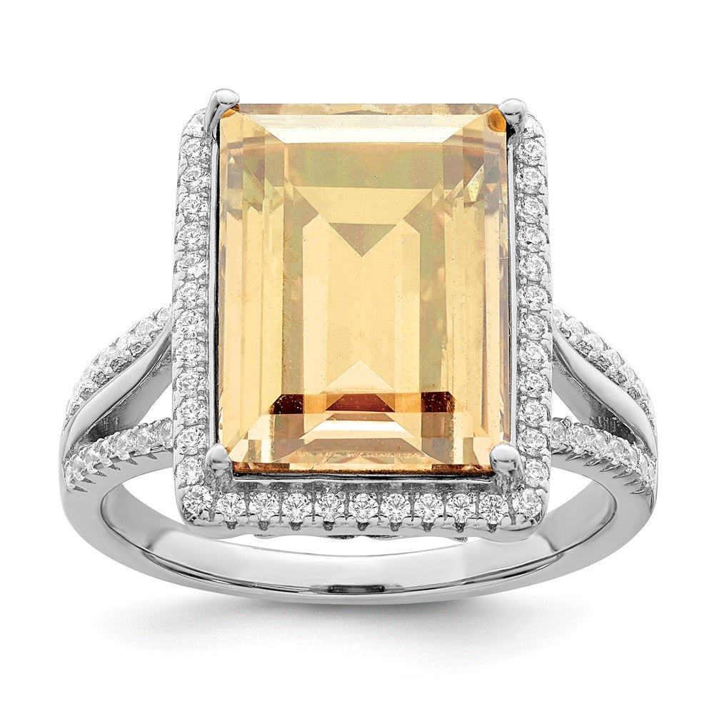 Sterlingsilber Rhodiniert Poliert Zirkonia & Gelb Kristall Ring
