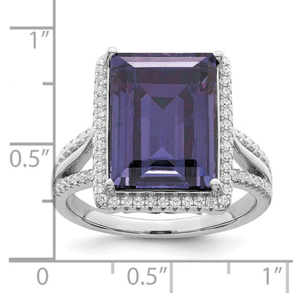 Sterlingsilber Rhodiniert Poliert Zirkonia & Blau Kristall Ring