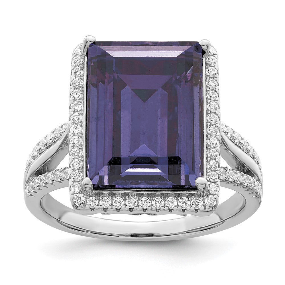 Sterlingsilber Rhodiniert Poliert Zirkonia & Blau Kristall Ring