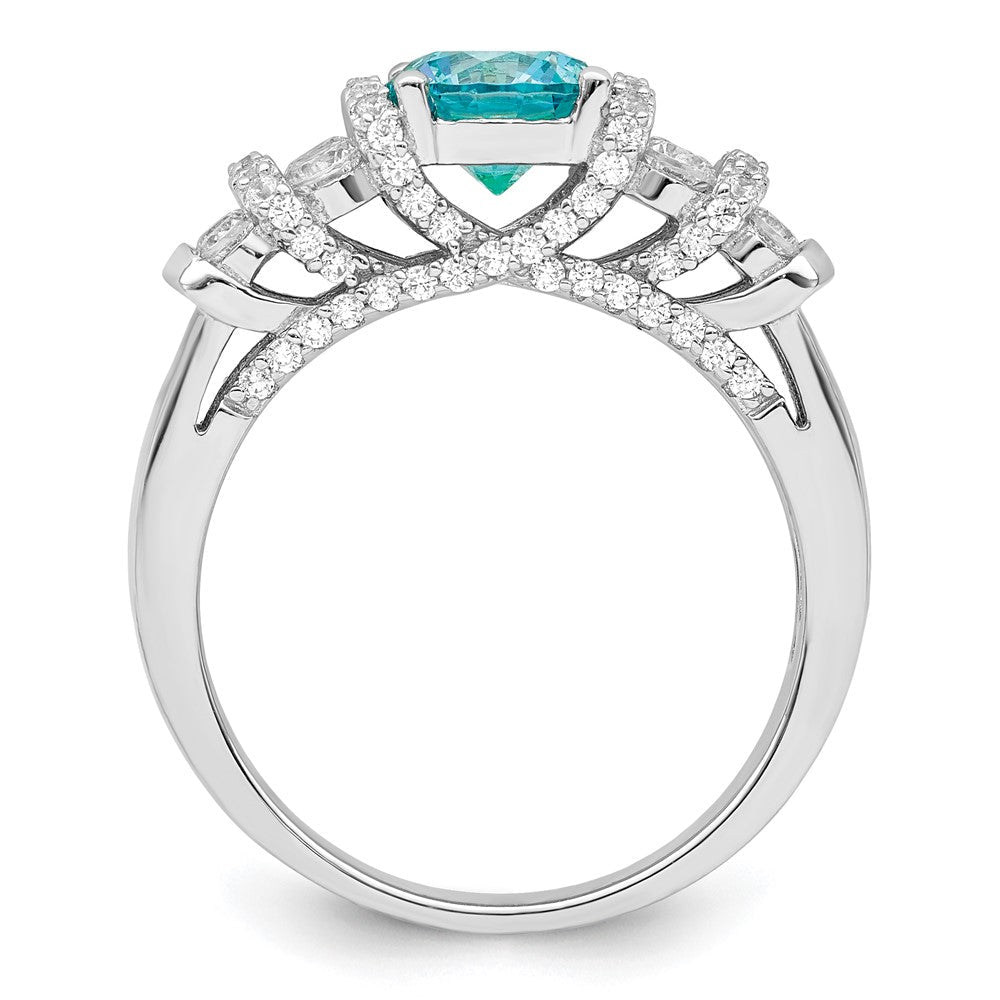 Sterlingsilber Rhodiniert Blau Kristall & Zirkonia Ring