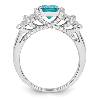 Sterlingsilber Rhodiniert Blau Kristall & Zirkonia Ring