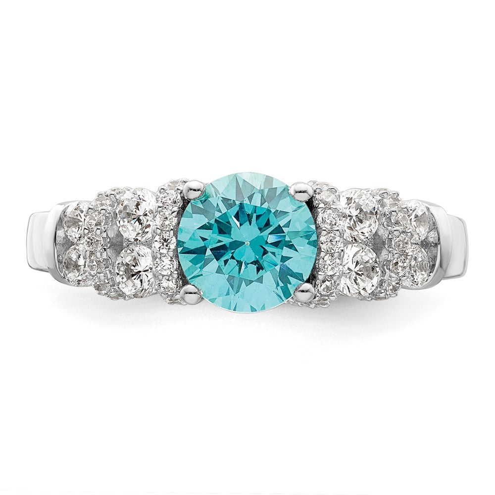 Sterlingsilber Rhodiniert Blau Kristall & Zirkonia Ring