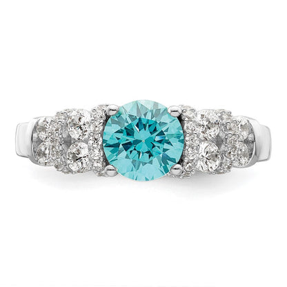 Sterlingsilber Rhodiniert Blau Kristall & Zirkonia Ring