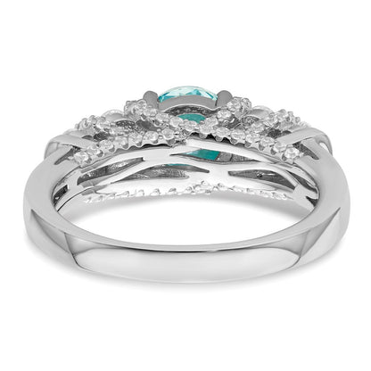 Sterlingsilber Rhodiniert Blau Kristall & Zirkonia Ring