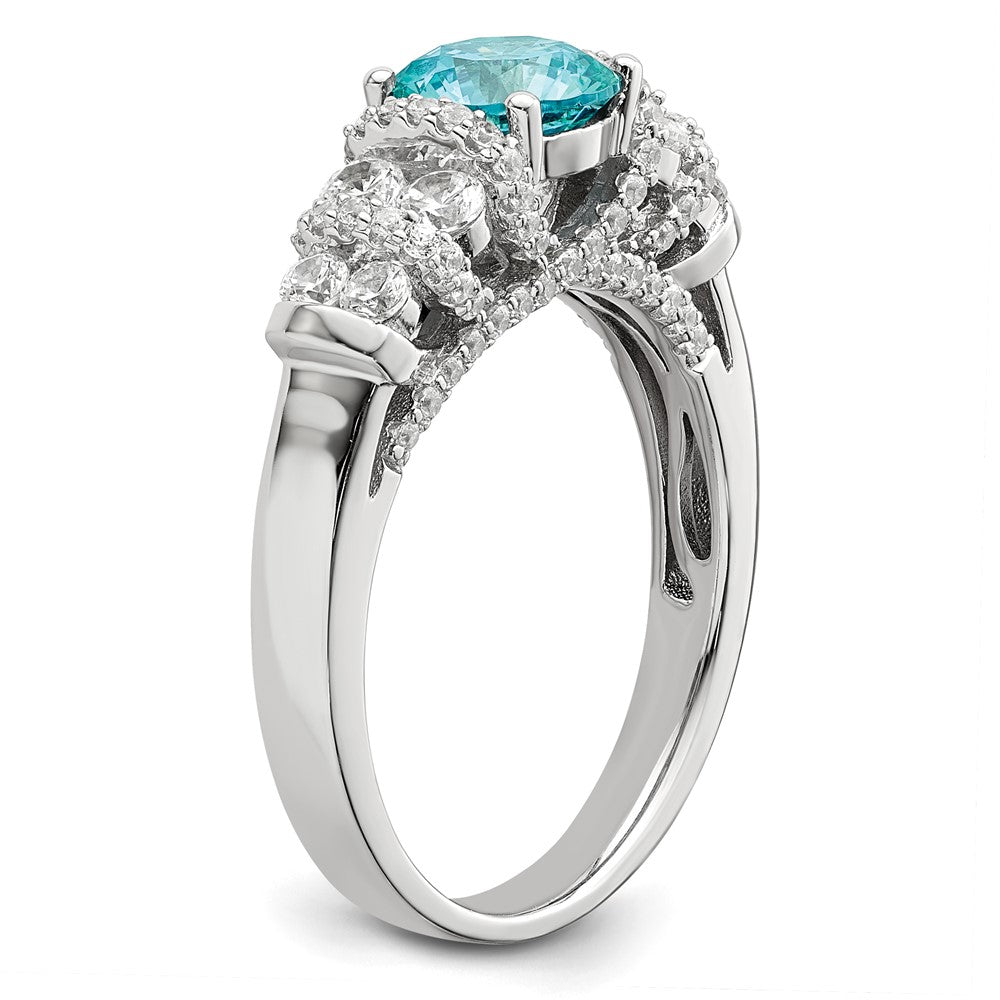 Sterlingsilber Rhodiniert Blau Kristall & Zirkonia Ring