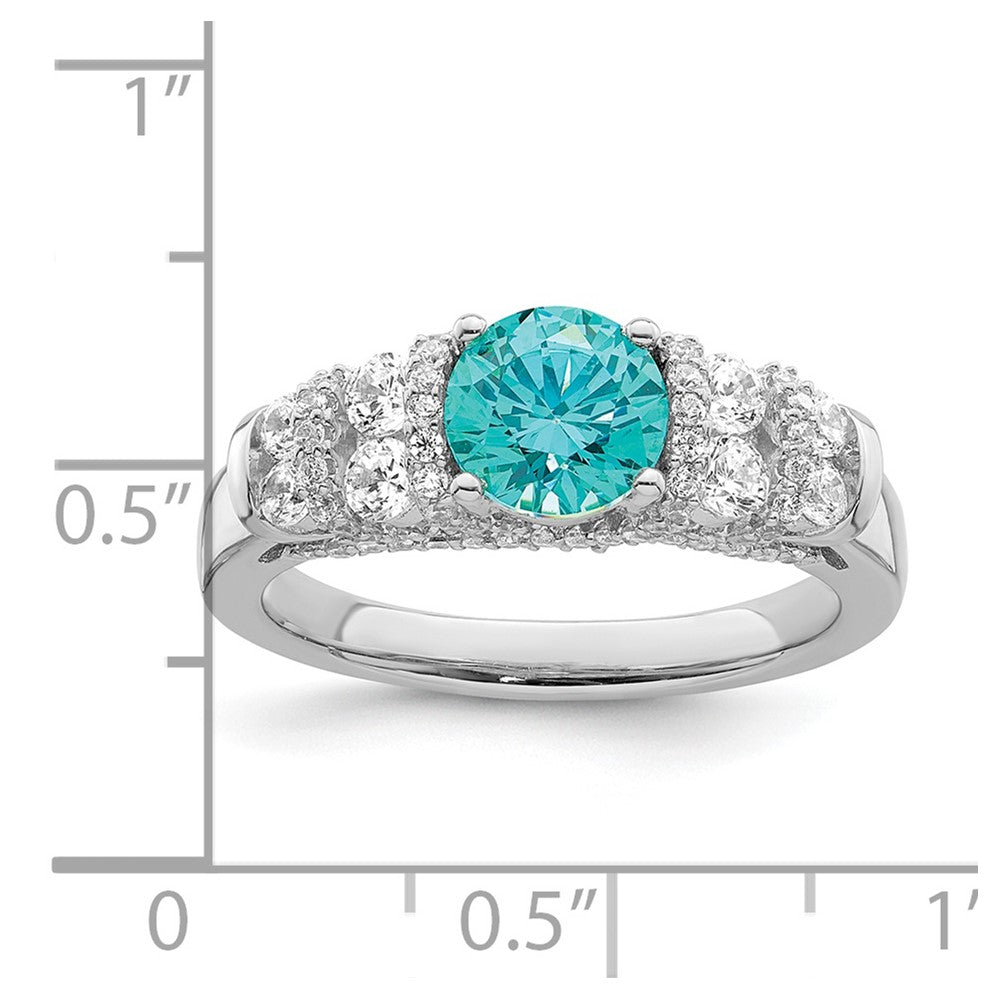 Sterlingsilber Rhodiniert Blau Kristall & Zirkonia Ring