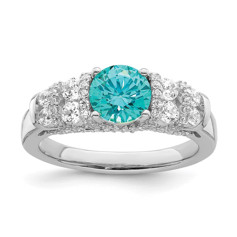 Sterlingsilber Rhodiniert Blau Kristall & Zirkonia Ring
